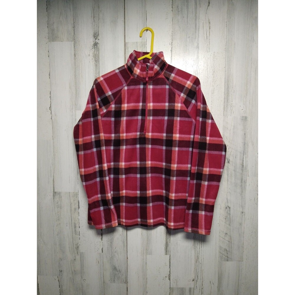 Eddie Bauer Womens Fleece 1/4 Zip Pullover Berry Plaid Red/Pink Medium